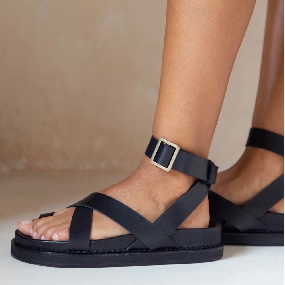 New LIBERTE Bronte Leather Gladiator SANDALS Ankle Strap Hand Made EU 38 US 7.5